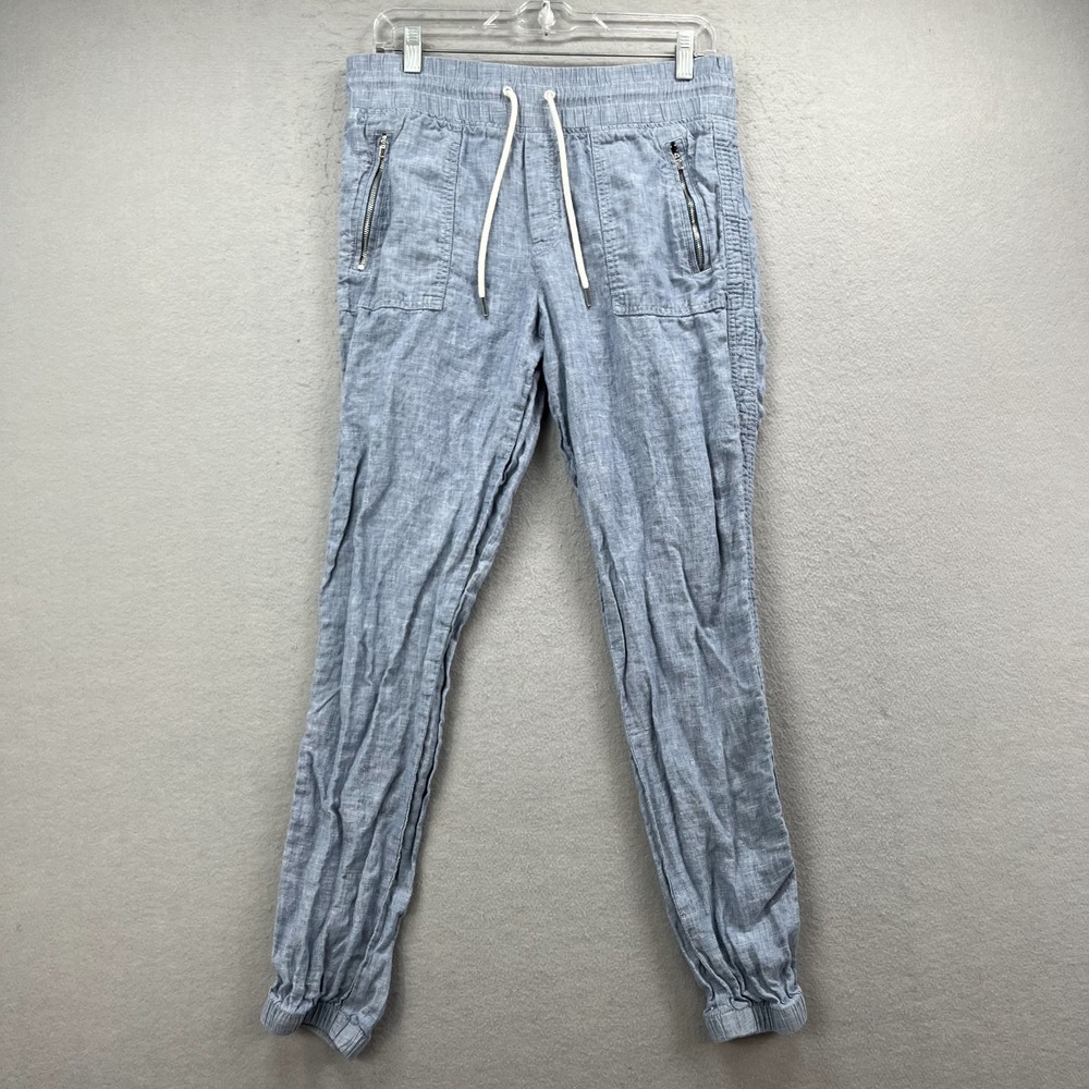 Athleta Pants Womens 8 Tall Blue Cabo Linen Jogger Chambray Drawstring Elastic